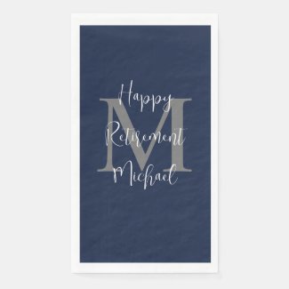 Navy Blue White Retirement Party Name Monogram 
