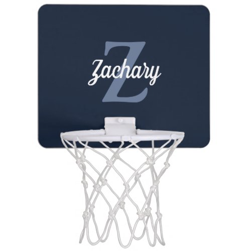 Navy Blue White Retro Monogram Personalized Mini Basketball Hoop