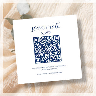 Navy Blue & White RSVP QR Code Enclosure Card