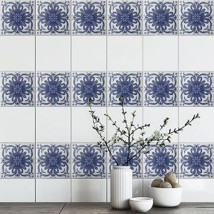 Navy Blue White Rustic Azulejo Mediterranean Ceramic Tile