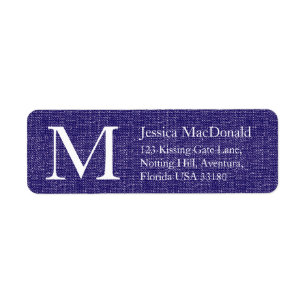 Navy blue white rustic faux fabric reply labels