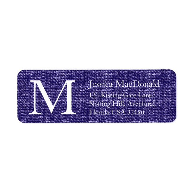 Navy blue white rustic faux fabric reply labels (Front)
