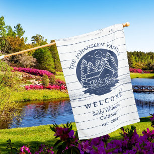 Navy Blue White Rustic Wood Oars Family Lake House Flag