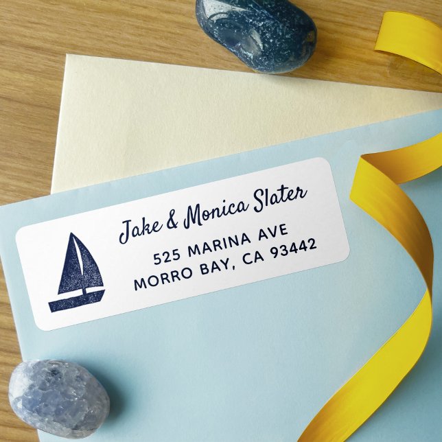 Navy Blue & White Sailboat Nautical Return Address Label (Creator Uploaded)