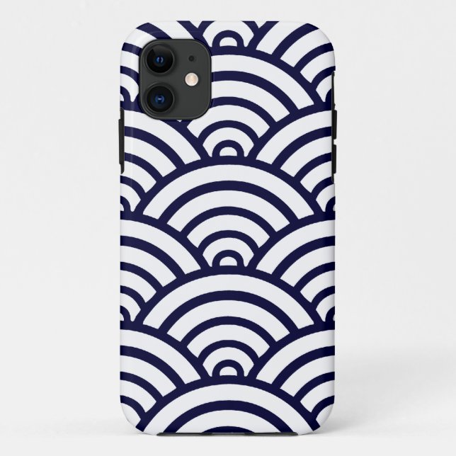 Navy Blue & White Scallop Pattern Case-Mate iPhone Case (Back)