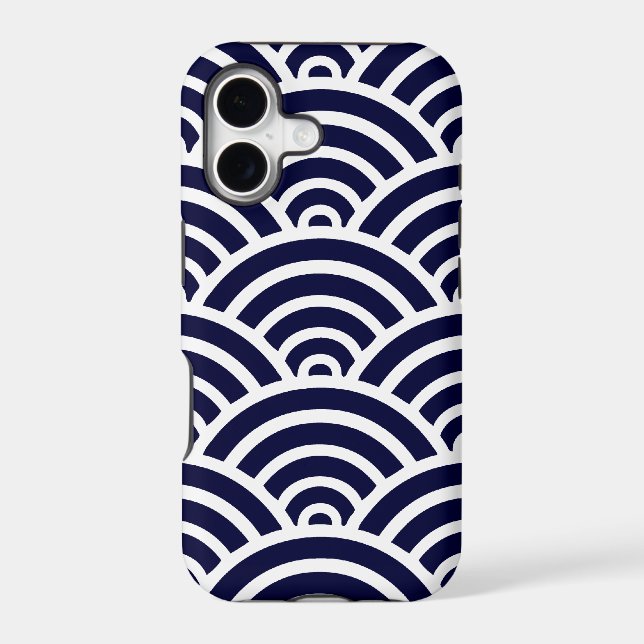 Navy Blue & White Scallop Pattern Iphone Case (Back)