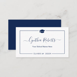 Navy Blue White Script Class of 2024 Graduation Business Card