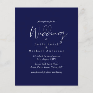 Navy Blue White Script Typography Budget Wedding