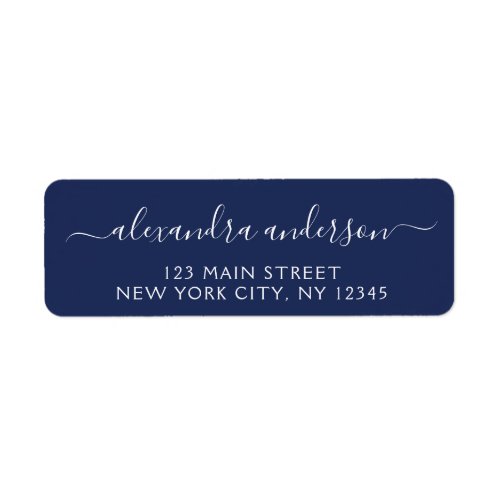 Navy Blue White Script Typography Wedding Event Label