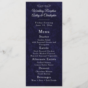 Navy Blue White Script Wedding Reception Menu