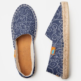 Navy Blue White Scrolling Curves Abstract Pattern Espadrilles