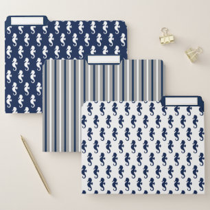 Navy Blue White Seahorse Pattern File Folder