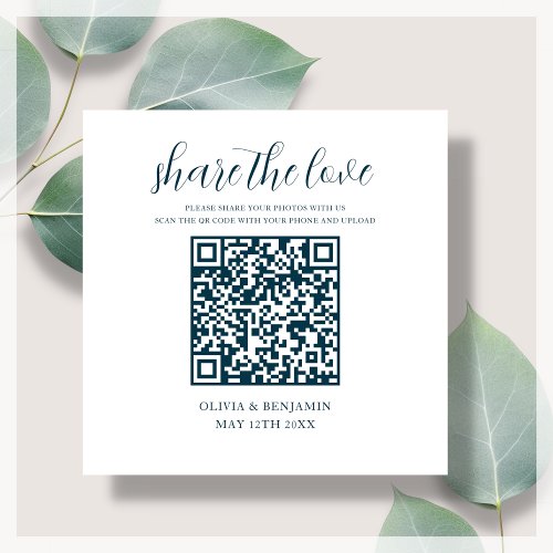 Navy Blue  White Share The Love QR Code Enclosure Card