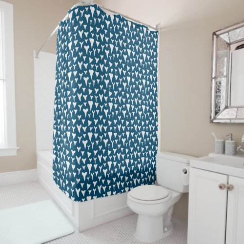 Navy Blue White Shark Teeth Pattern Shark Themed Shower Curtain