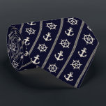 Navy Blue White Ship Wheel Nautical Anchor Sailor Neck Tie<br><div class="desc">Sailor Captain Nautical-wedding-groom's Necktie in navy blue and white</div>