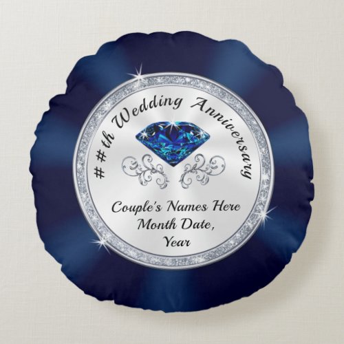 Navy Blue White Silver Anniversary Gifts by Year Round Pillow