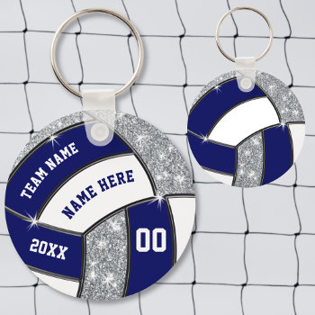 Navy Blue  White  Silver  Volleyball Gifts In Bulk Keychain by LittleLindaPinda at Zazzle