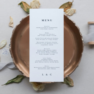 Navy Blue White Simple Classic Wedding Menu