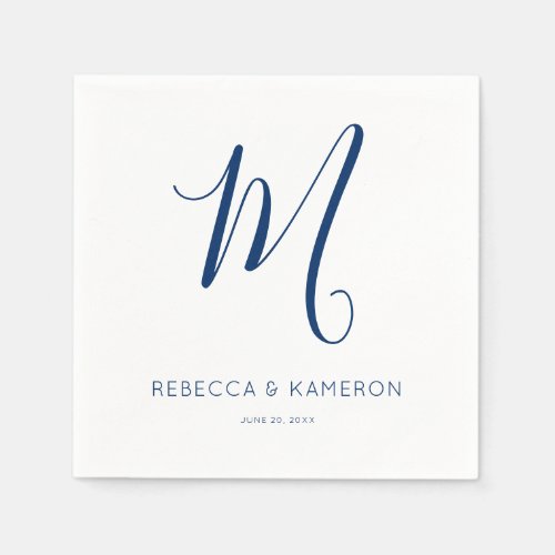 Navy Blue  White Simple Elegant Monogram Wedding Napkins