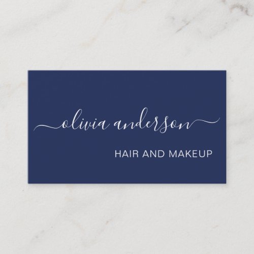 Navy Blue White Simple Hair Makeup Salon Business Card