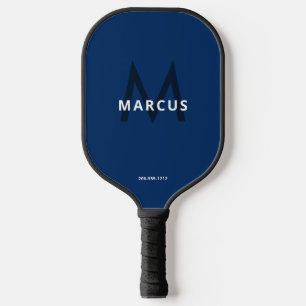 Navy Blue White Simple Modern Monogram Pickleball Paddle