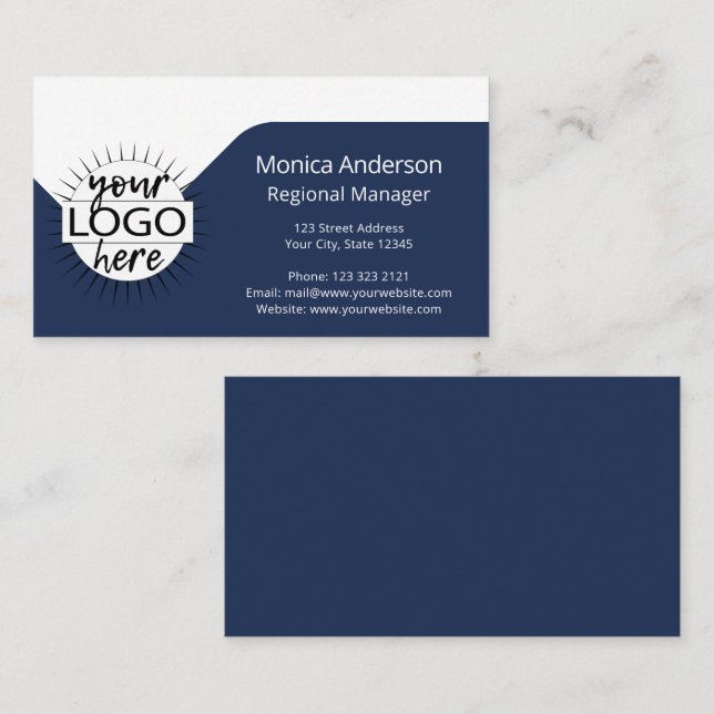Navy Blue White Simple Modern Professional Business Card (Front/Back)