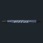 Navy Blue & White Simple Script Wedding Favor Black Ink Pen<br><div class="desc">Take advantage of our bulk discounts when you purchase this elegant pen that can be used as a wedding favor or save the date for your wedding day.</div>