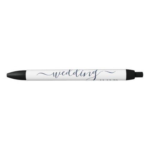 Navy Blue  White Simple Script Wedding Favour Black Ink Pen