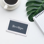 Navy Blue & White Sketched Cursive Script Business Card Case<br><div class="desc">Elegant business card case features your name,  title,  or choice of personalization in white hand scripted cursive lettering on a dusty navy blue background.</div>