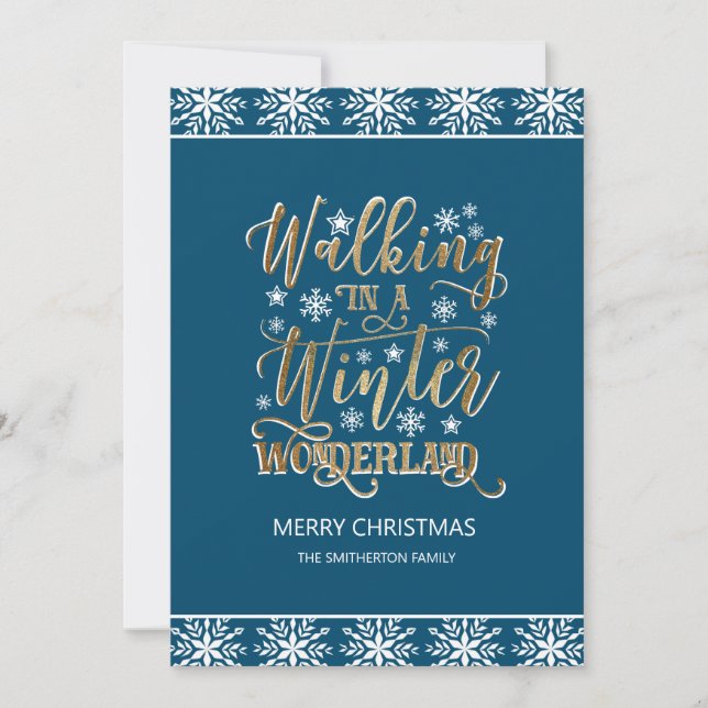 Navy Blue White Snowflakes Gold Merry Christmas Invitation (Front)