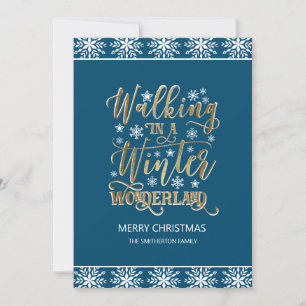 Navy Blue White Snowflakes Gold Merry Christmas Invitation