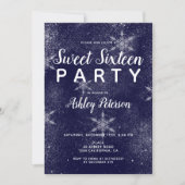 Navy blue white snowflakes winter sweet 16 invitation (Front)