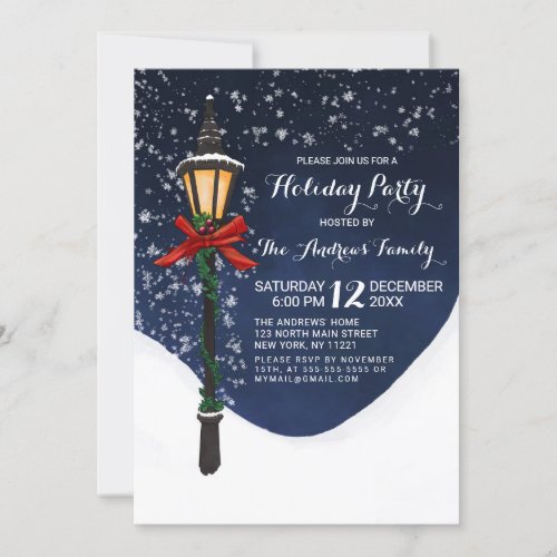 Navy Blue White Snowy Scenery Christmas Holiday Invitation