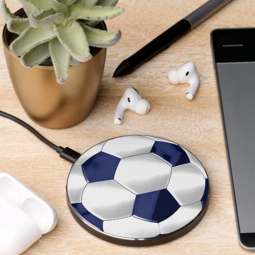 Navy Blue White Soccer Ball Futbol Wireless Charger