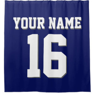 Navy Blue White Sports Jersey Team Jersey Shower Curtain