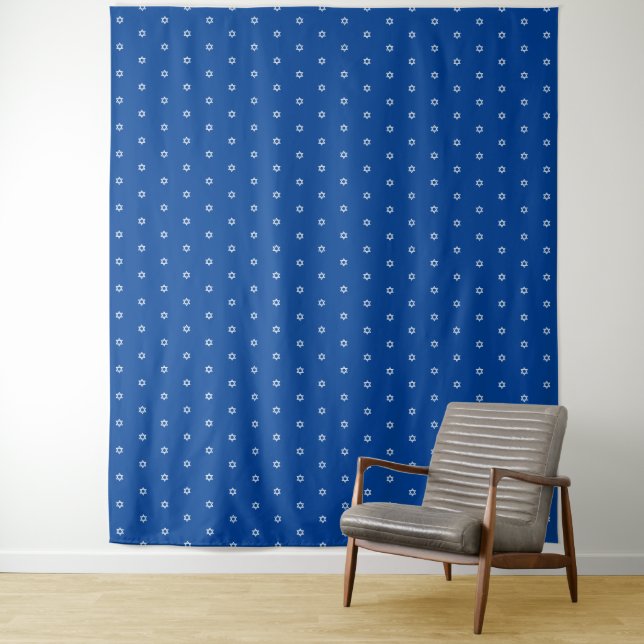 Navy Blue White Star Of David Pattern Backdrop (In Situ)