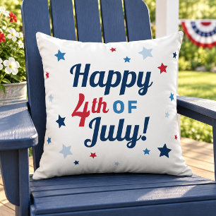 Navy Blue White Star Pattern Patriotic Outdoor Pillow