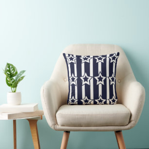 Navy Blue White Star Stripes Throw Pillow