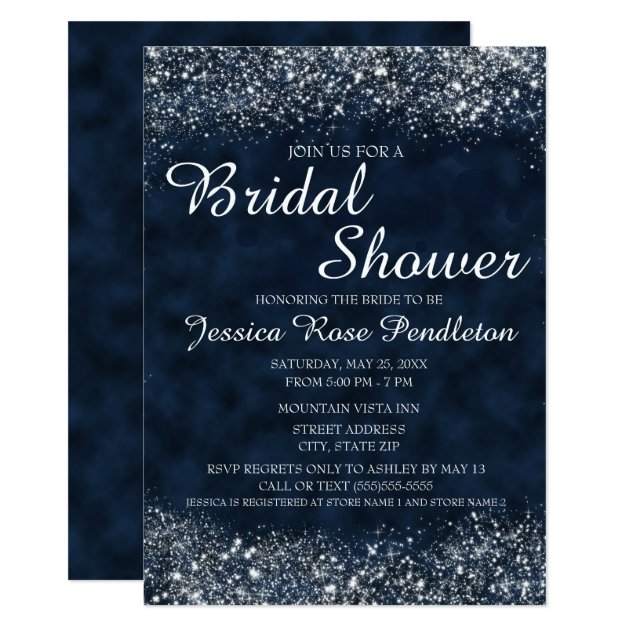 Navy Blue White Stardust Bridal Shower Invitation