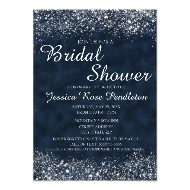 Navy Blue White Stardust Bridal Shower Invitation