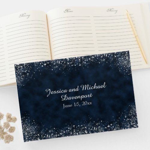 Navy Blue White Stardust Wedding Guestbook
