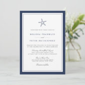 Navy Blue & White Starfish Nautical Wedding Invitation (Standing Front)