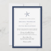 Navy Blue & White Starfish Nautical Wedding Invitation (Front)