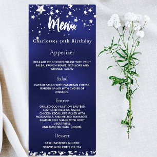 Navy blue white stars birthday menu