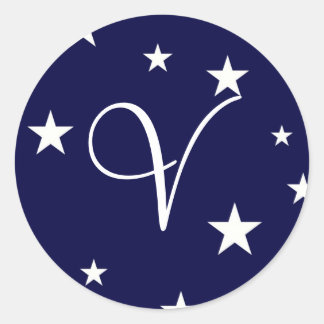 Navy Blue White Stars Monogram V Sticker