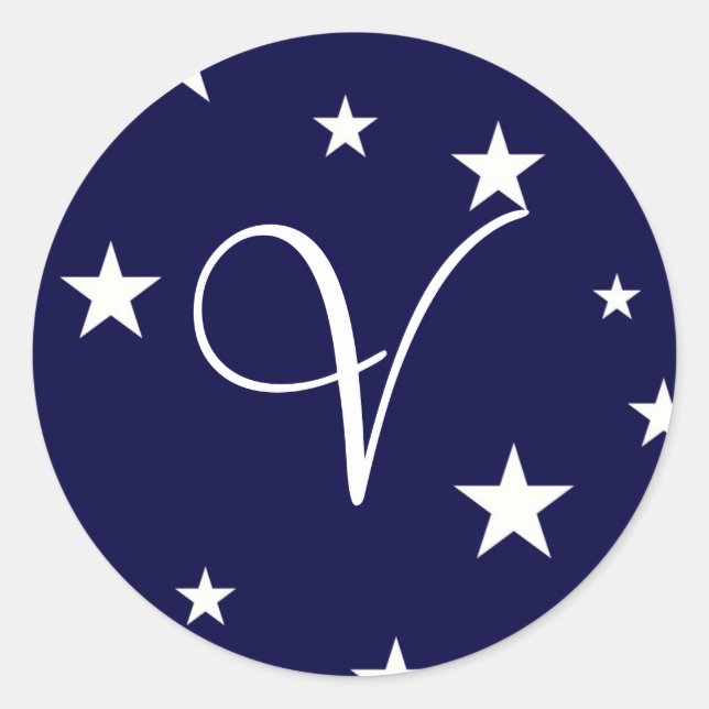 Navy Blue White Stars Monogram V Sticker (Front)