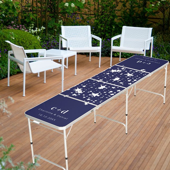 Navy blue white stars monogram wedding beer pong table (Creator Uploaded)