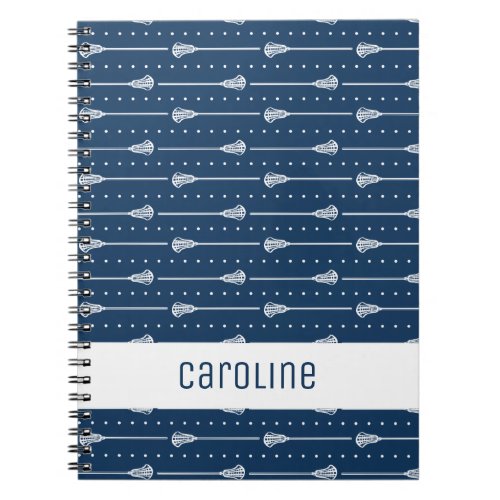 Navy Blue White Sticks and Dotted Lines Patterned Notebook
