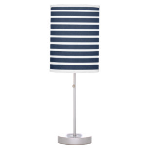 Navy Blue White Stripe Beach House Table Lamp