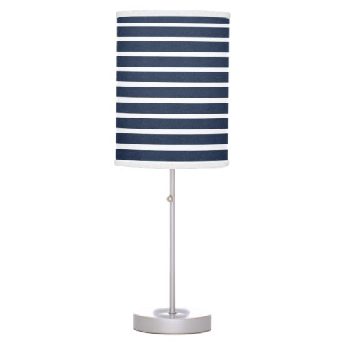 Navy Blue White Stripe Beach House Table Lamp